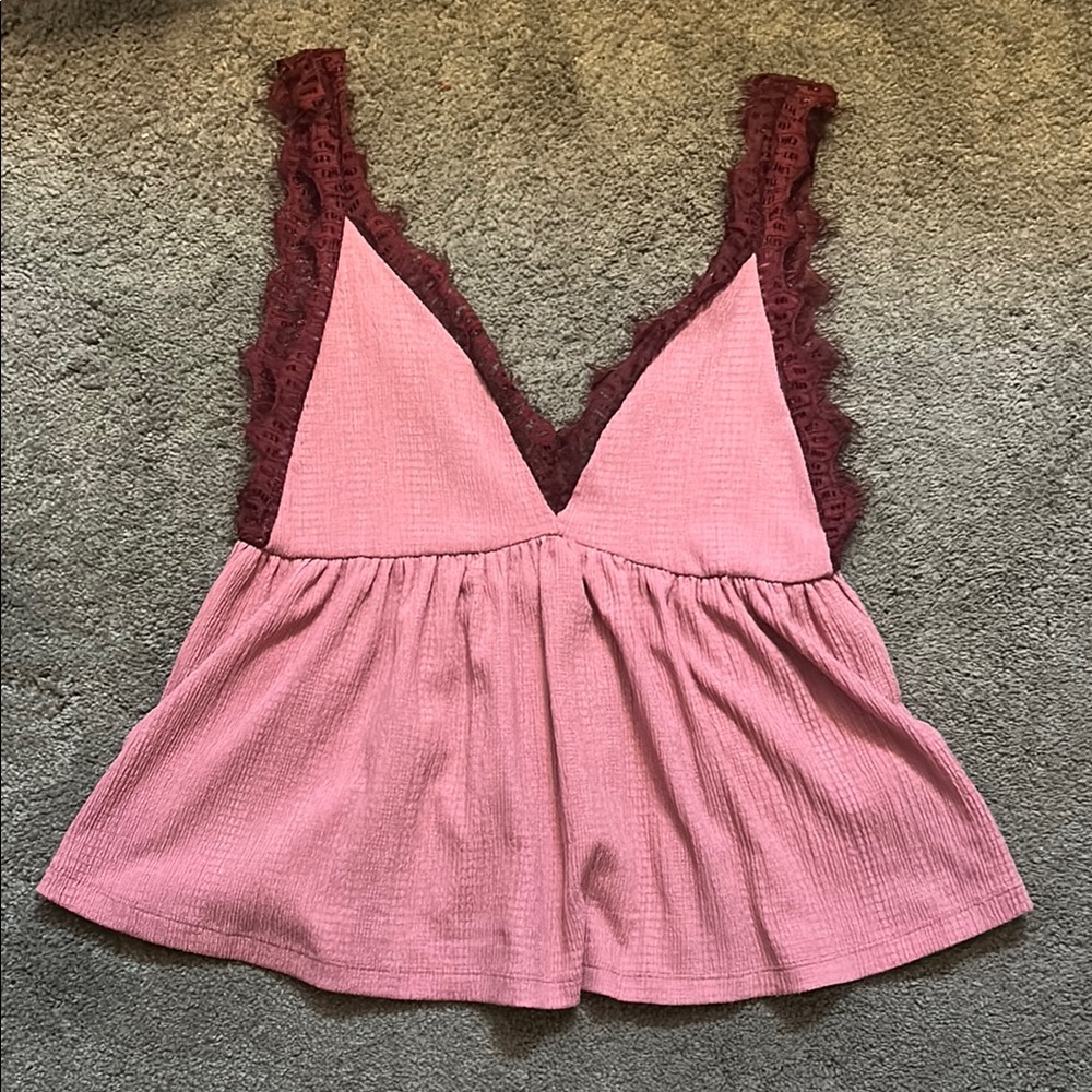 Urban Outfitters Pink Top with Burgundy Lace